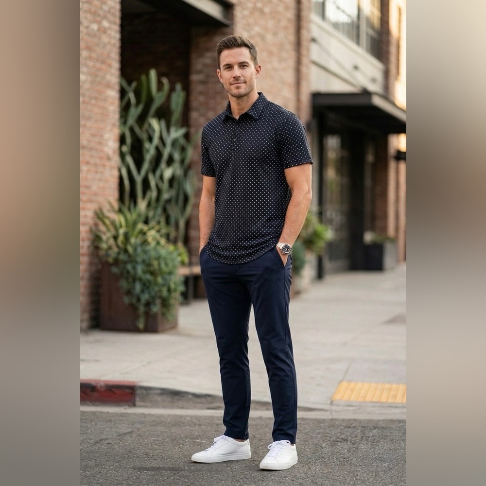 BYLT Basics Navy Polka Dot Polo Shirt